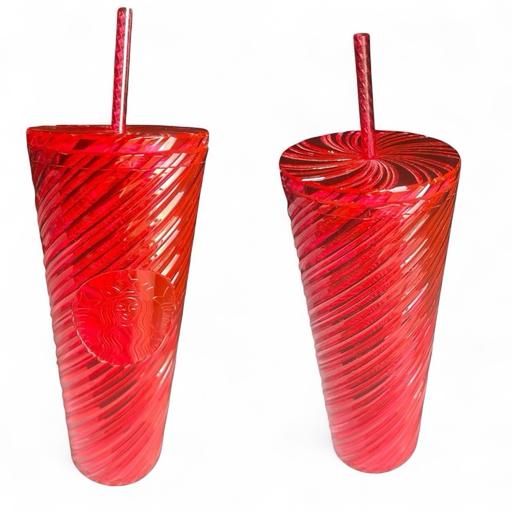 NEW Starbucks Christmas 2024 Red Swirl Stripe Venti Tumbler 24oz Cold Cup Winter